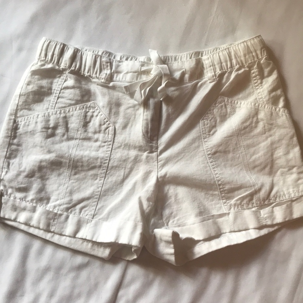 White linen shorts